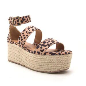Qupid Leopard Cheetah Animal Print Espadrille‎ Flatform Sandal Size  SZ 10